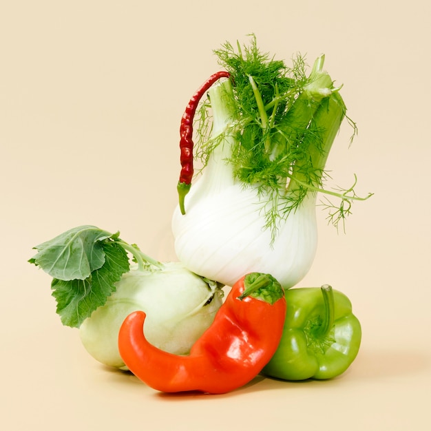 Front view of radish with peppers