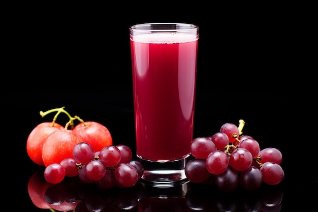 Передний вид красный сок с виноградом на белой поверхности фруктовый напиток коктейльный сок