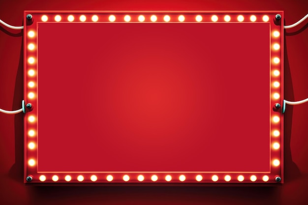 Ретро рекламный щит, вид спереди на блестящем красном фоне с копировальным пространством