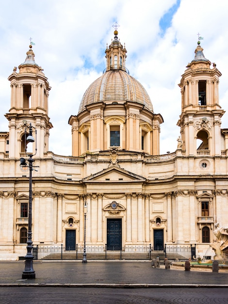 Front view of Sant' Agnes church at Navona Square, Rome, Italy