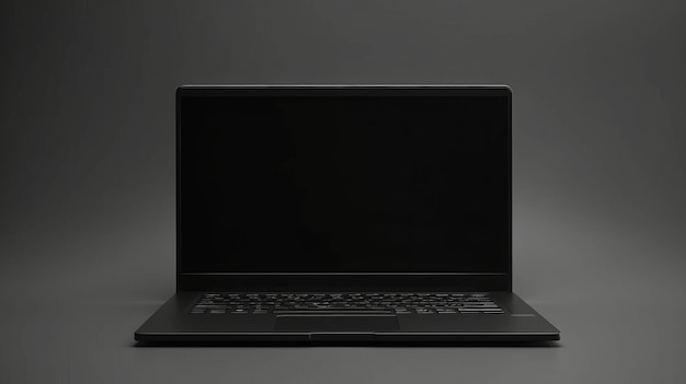 Front view of a sleek black laptop with a blank screen AI generated