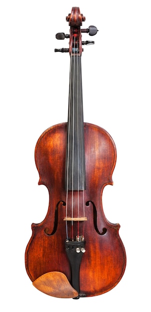 分離された標準的なフルサイズのヴァイオリンの正面図