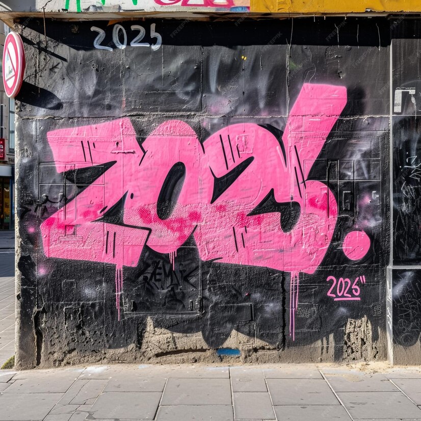 Premium Photo Front view street art pink graffiti tag of the word