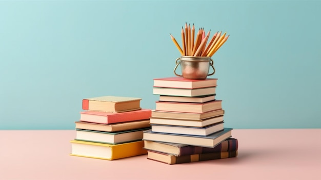 Photo front view of study table with lots of books on it