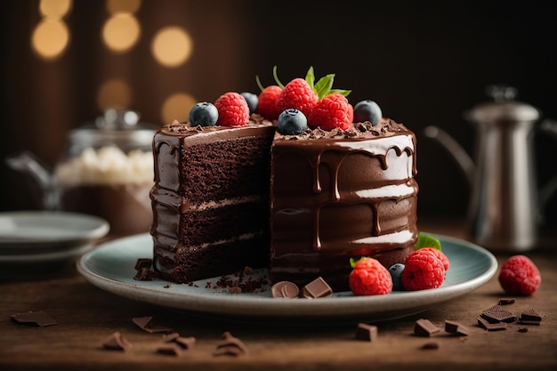 Фронтовый вид сладкого шоколадного торта