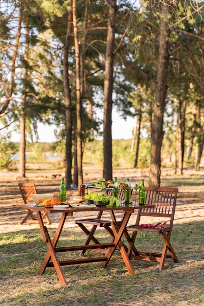 Front view of table arranged for friends to have a get-together