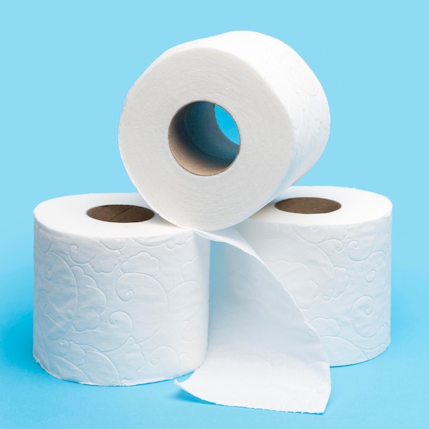 Photo front view of three toilet paper rolls