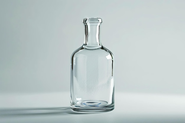 Front view of transparent glass bottle on white background