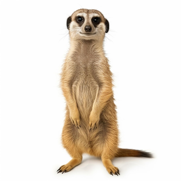 Foto front view van een rechtop staande meerkat suricata suricatta geïsoleerd op wit