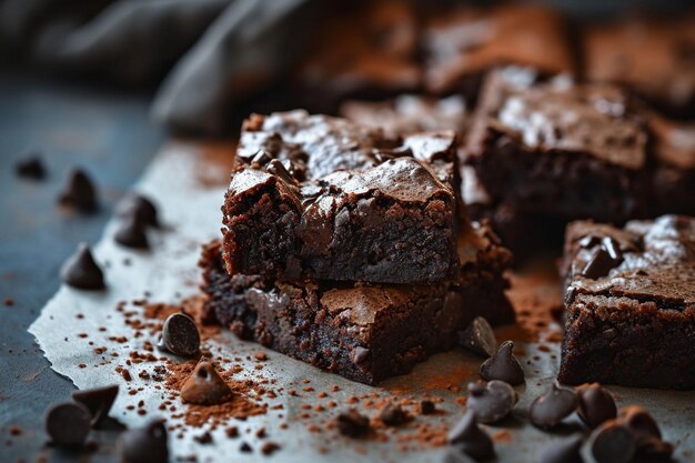 Front view van heerlijke chocolade brownies met snoep op het heldere licht bureau