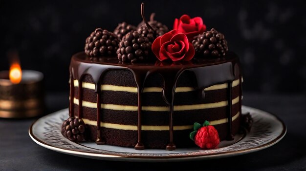 Front view Velvet Cake on a plate dark Background