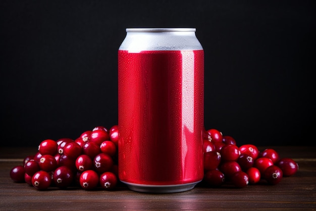 Foto front view vers cranberry sap binnen kan op een donkere bar fruit drank cocktail kleur