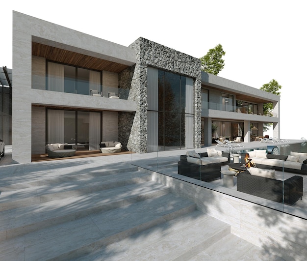 Front view of villa, modern 3d render