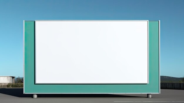 Front view of a white billboard against a blue green background Template for consumerism and advertising with white screen and copy space Mockup image