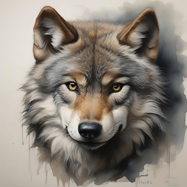 The front view of a wolfs face AI