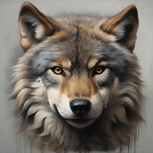 The front view of a wolfs face AI