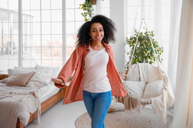 Front view woman  experiencing the joy of letting go