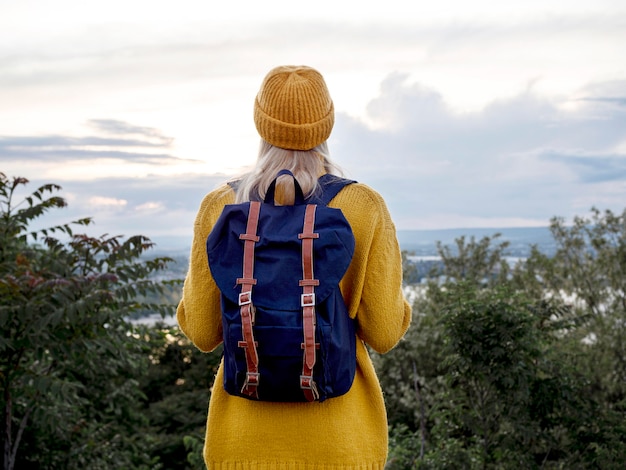 front view woman with backpack