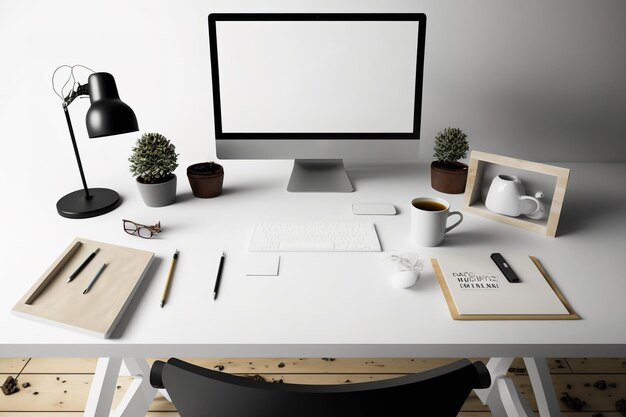 Front view work desk mockup