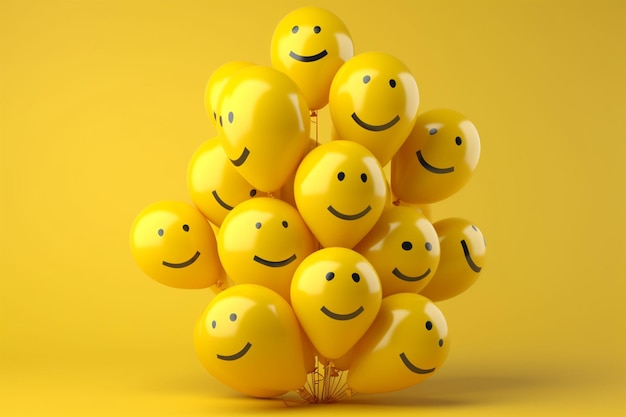 front view of yellow balloons with copy space