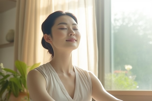 Front view young woman relaxing at home