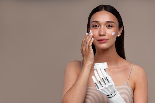 Front view young woman with prosthetis