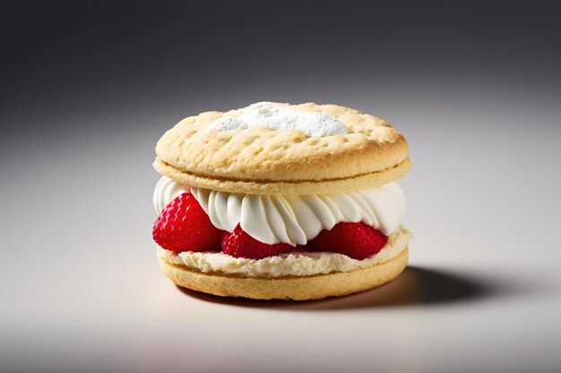 Front view yummy creamy strawberry shortcake on the dark background