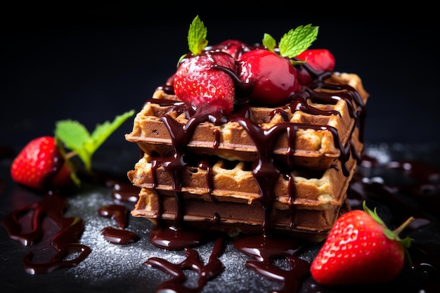 Front view yummy waffle cakes on dark background