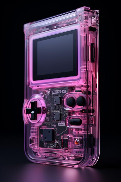 Foto front viewa gameboy met gedeeltelijk doorzichtig materiaal