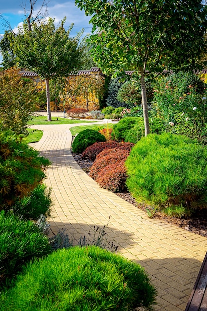 Front yard landscape design with multicolored