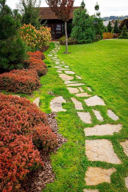 Front yard landscape design with multicolored