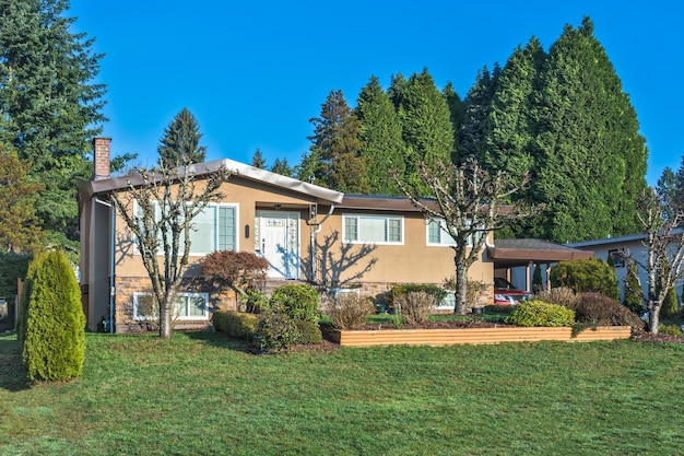 Front yard and main entrance door of residential house in British Columbia