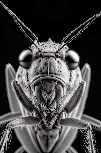 frontaal portret zwart-wit close-up insect