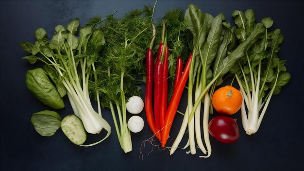 Foto frontaal zicht op verse groenten met groenten op een donkere tafel groente kleur rijpe salade