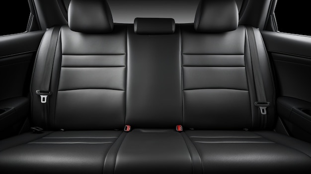 Photo frontal view of black leather back passenger seats in modern luxury car with sleek design