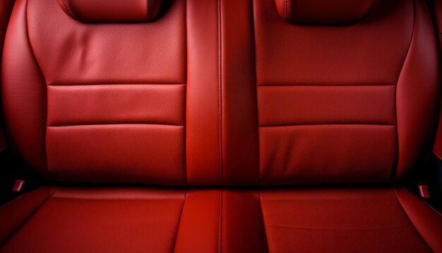 Photo frontal view of modern luxury car with premium red leather back seats exquisite craftsmanship