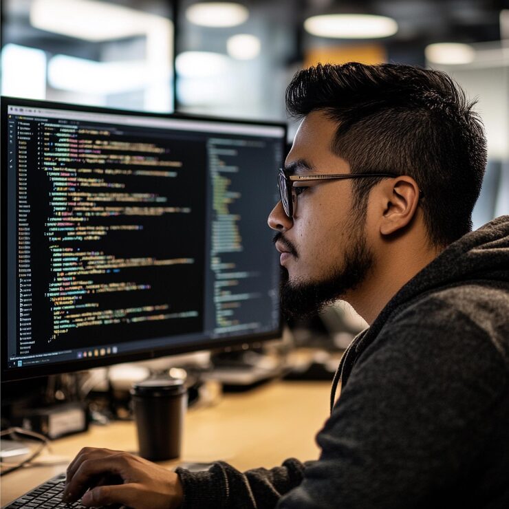 Photo a frontend developer debugging javascript code in the browsers developer tools