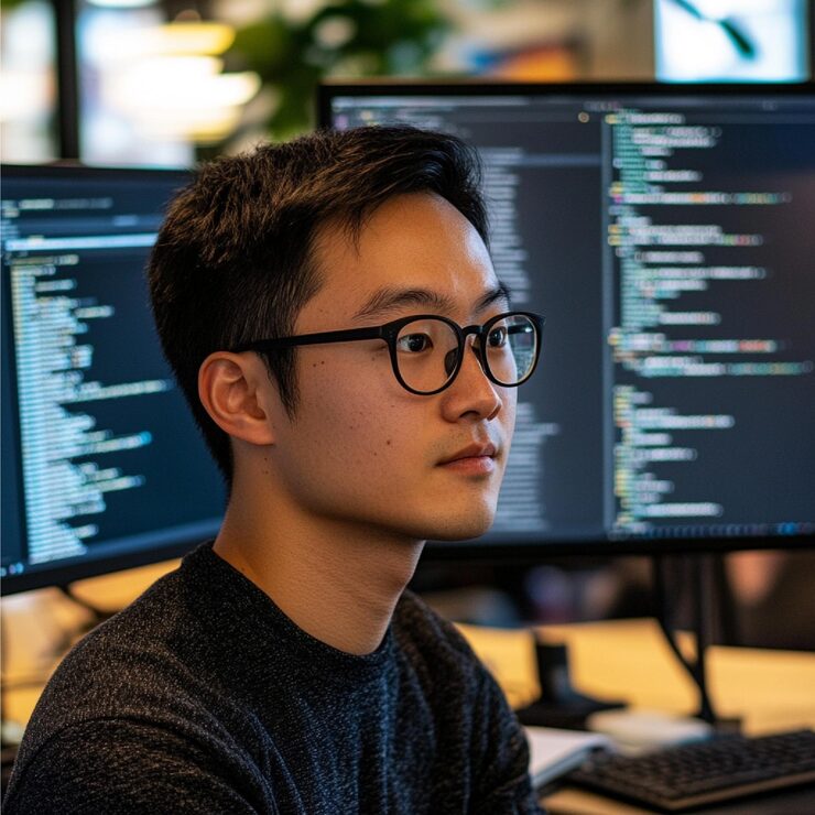 Photo 프론트엔드 개발자가 브라우저 개발자 도구에서 자바스크립트 코드를 디버합니다.