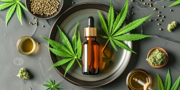 Frontfoto van CBD Oil Cannabis Mockup Care Product in platte samenstelling