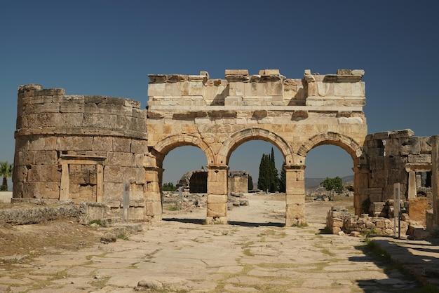 Frontinus Gate at Hierapolis Ancient City in Pamukkale Denizli Turkiye