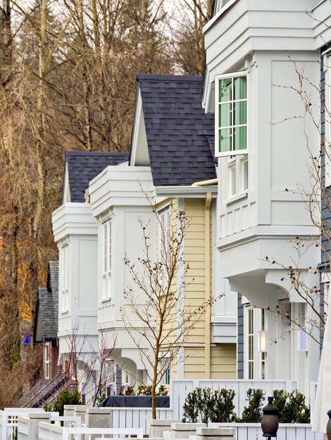 Photo frontside of brand new residential townhouses row of townhouses for sale