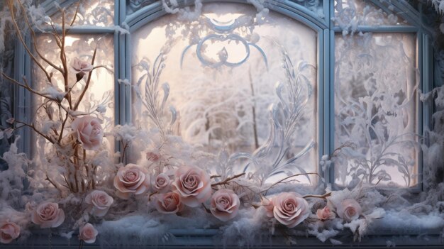 The frost background on the window is in copper rose