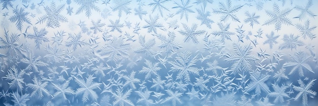 Frost creates fascinating patterns on a window in winter banner