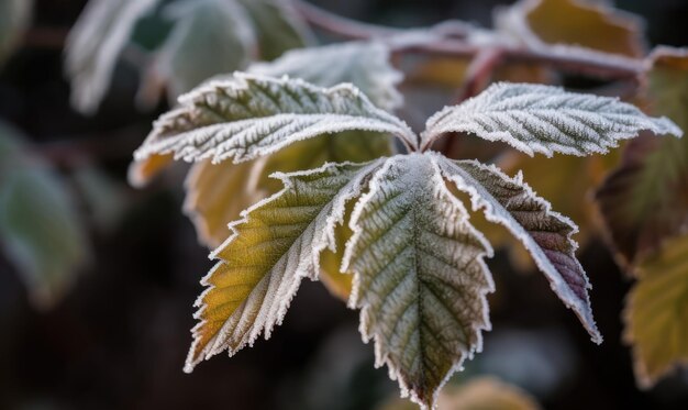 Frost on a leaf in the garden