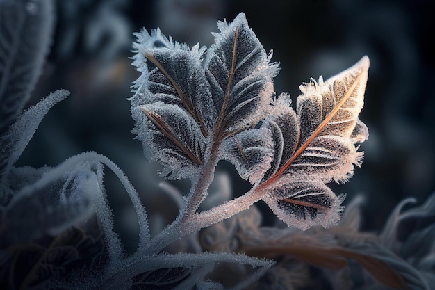 Frost on the leaves AI Generated