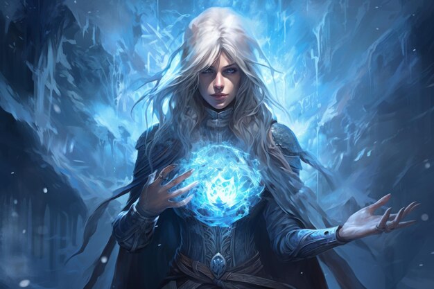 Frost mage capable of freezing enemies in their tracks and summoning blizzards of ice Generative AI