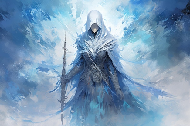 Frost mage capable of freezing enemies in their tracks and summoning blizzards of ice Generative AI