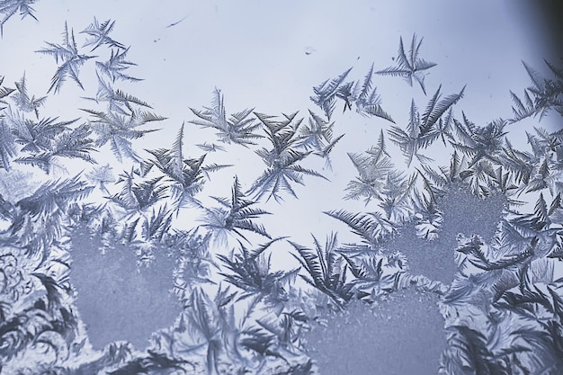 窓ガラスの霜模様、抽象的な背景冬の霧氷雪