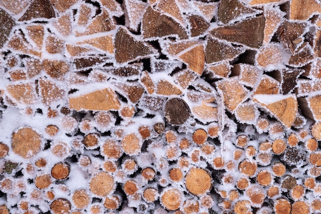 Frost on a pile of firewood