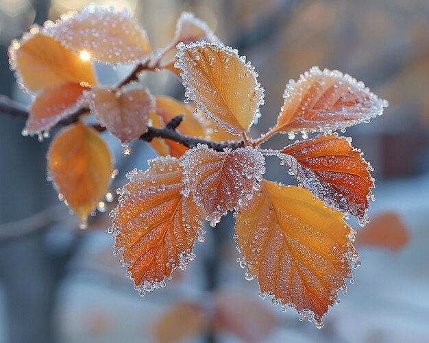 Frostcovered leaves on a brisk winter morning